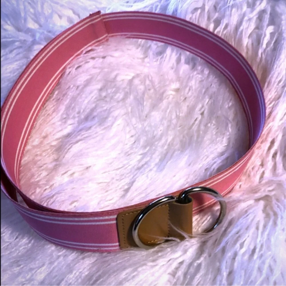 Pink and Tan Belt with Double D Ring Buckle like New